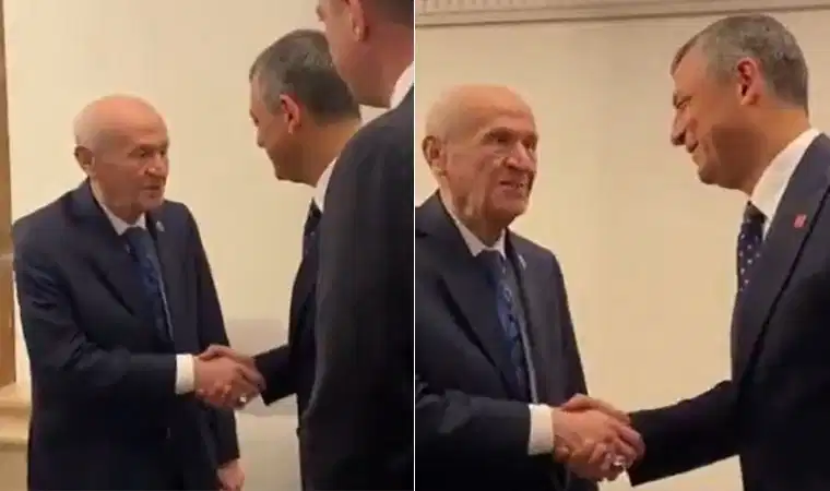 Özgür Özel ile Bahçeli kuliste tokalaştı: ‘Çok hareketlisiniz maşallah’
